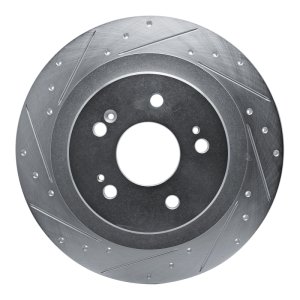 Acura TLX Brake Rotor (1) - Rear Left - R1 Concepts - Drilled & Slotted - Silver - `21-`25